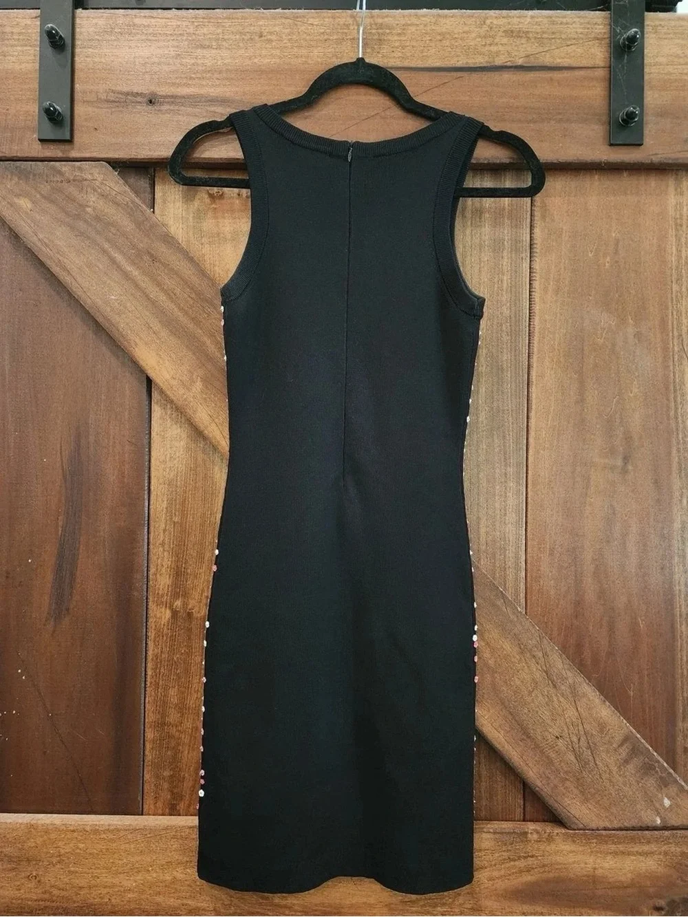 Michael Kors Black Mini Dress with Pink and White Dot Pattern